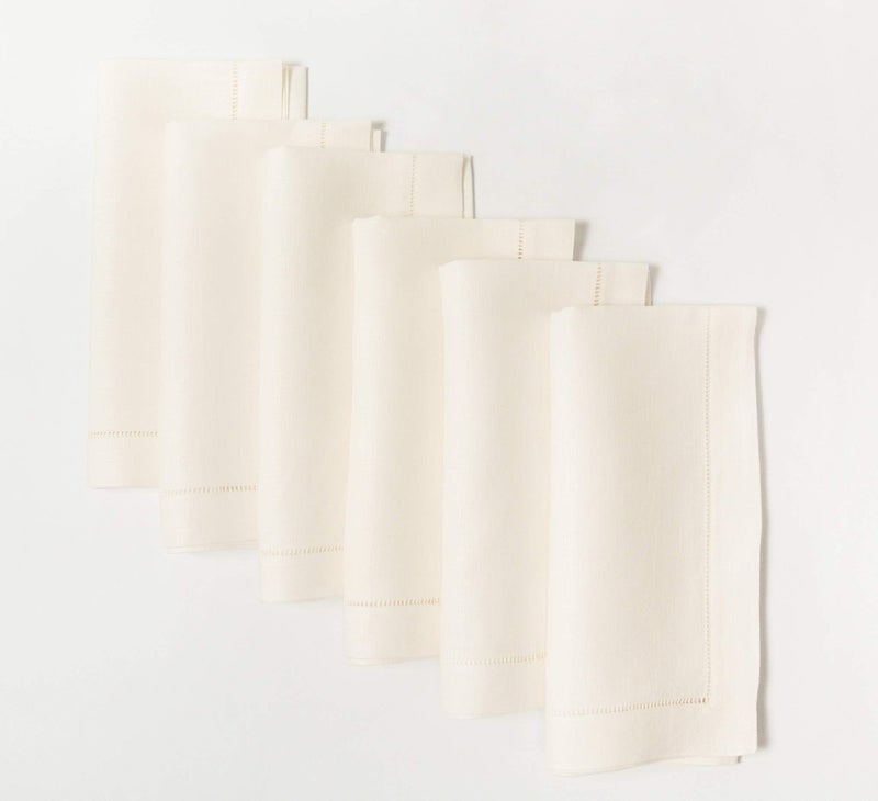 Minhcraft Ivory Linen Hem Stitch Dinner Napkins - Set of 6 20"x20"-Ladder hemstitch 100% Linen Cloth Napkins - Image 2